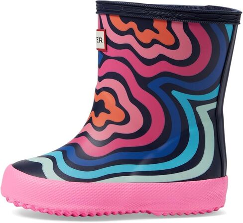 حذاء Hunter Girls Original First Classic Wave Print Boot (طفل صغير/طفل كبير) مطر، أزرق مموج، 7 ضيق in Saudi Arabia