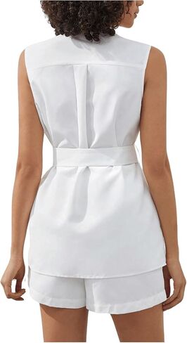 Verdusa Women's 2 Piece Outfits Sleeveless Button Down Belted Top and Shorts Set in Saudi Arabia