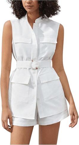 Verdusa Women's 2 Piece Outfits Sleeveless Button Down Belted Top and Shorts Set in Saudi Arabia