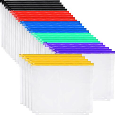 Zonon 30 Pcs Binder Pockets 3 Holes Zipper Binder Pouch Letter Size Zippered Pouches Clear PVC 3 Ring Binder Bag Folders Filing Bags in Saudi Arabia