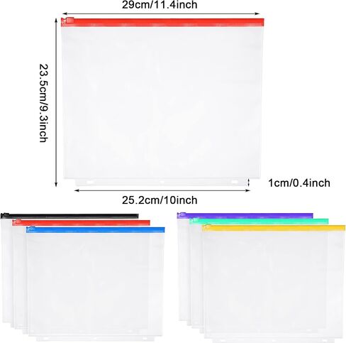 Zonon 30 Pcs Binder Pockets 3 Holes Zipper Binder Pouch Letter Size Zippered Pouches Clear PVC 3 Ring Binder Bag Folders Filing Bags in Saudi Arabia