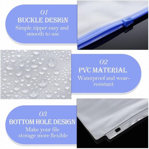 Zonon 30 Pcs Binder Pockets 3 Holes Zipper Binder Pouch Letter Size Zippered Pouches Clear PVC 3 Ring Binder Bag Folders Filing Bags in Saudi Arabia