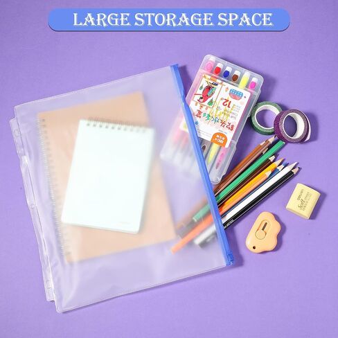 Zonon 30 Pcs Binder Pockets 3 Holes Zipper Binder Pouch Letter Size Zippered Pouches Clear PVC 3 Ring Binder Bag Folders Filing Bags in Saudi Arabia