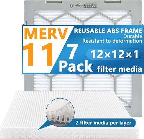 فلتر هواء 20x20x1 MERV 8، فلتر هواء فرن التيار المتردد، إطار بلاستيك ABS قابل لإعادة الاستخدام، 7 عبوات وسائط فلتر قابلة للاستبدال (الحجم الفعلي: 19 3/4 بوصة × 19 3/4 بوصة × 3/4 بوصة) in Kuwait