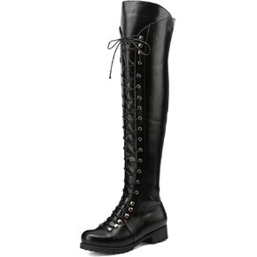WUIWUIYU Women's Knee-High Boots Combat Riding Over the Knee High Boots Lace Up Motorcycle Boots with Inside Zipper in Saudi Arabia
