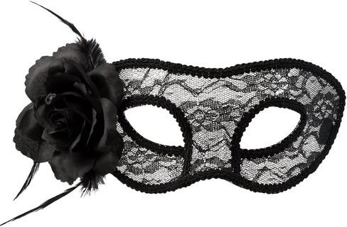 Adults Black Lace Masquerade Eyemask with Flower Halloween Fancy Dress Accessory in Saudi Arabia