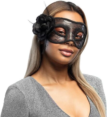 Adults Black Lace Masquerade Eyemask with Flower Halloween Fancy Dress Accessory in Saudi Arabia
