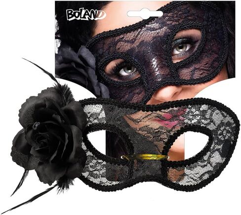 Adults Black Lace Masquerade Eyemask with Flower Halloween Fancy Dress Accessory in Saudi Arabia
