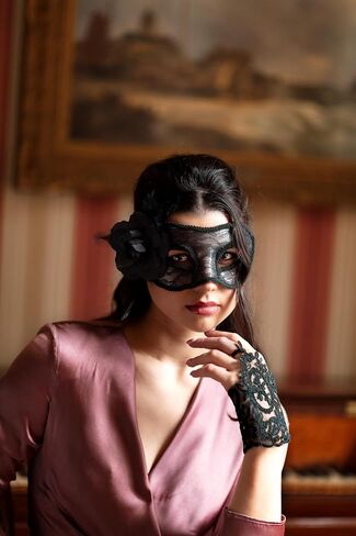 Adults Black Lace Masquerade Eyemask with Flower Halloween Fancy Dress Accessory in Saudi Arabia