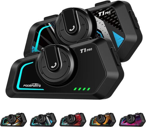 Fodsports T1 PRO Motorcycle Intercom V5.4 with Music Sharing, One-Click Switching for 4 Functional Modes, 6-Way Motorcycle Helmet Headset, FM/5 Stickers/Noise Cancellation/Stereo Music, 2 Pack in Kuwait