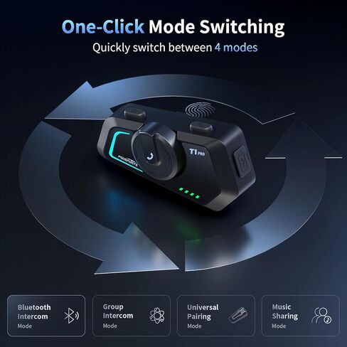 Fodsports T1 PRO Motorcycle Intercom V5.4 with Music Sharing, One-Click Switching for 4 Functional Modes, 6-Way Motorcycle Helmet Headset, FM/5 Stickers/Noise Cancellation/Stereo Music, 2 Pack in Kuwait