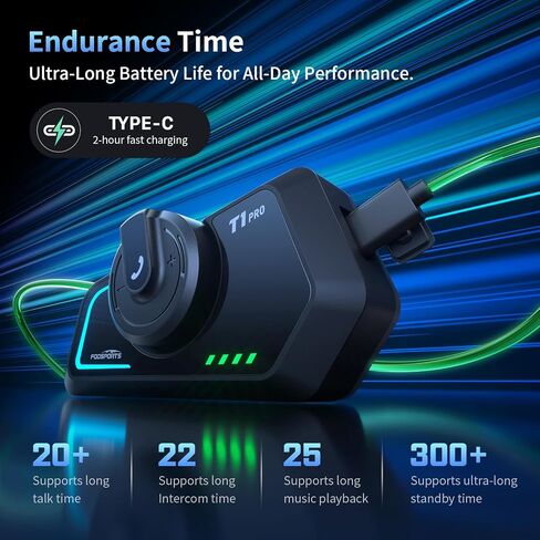 Fodsports T1 PRO Motorcycle Intercom V5.4 with Music Sharing, One-Click Switching for 4 Functional Modes, 6-Way Motorcycle Helmet Headset, FM/5 Stickers/Noise Cancellation/Stereo Music, 2 Pack in Kuwait