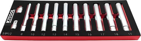 12pcs Extra Deep Socket Set Metric 12 Point 3/8" and 1/2" Drive Extra Long Socket 8mm 10mm 12mm 13mm 14mm 15mm 16mm 17mm 18mm 19mm With 1/2" 3/8" Adapter in Saudi Arabia