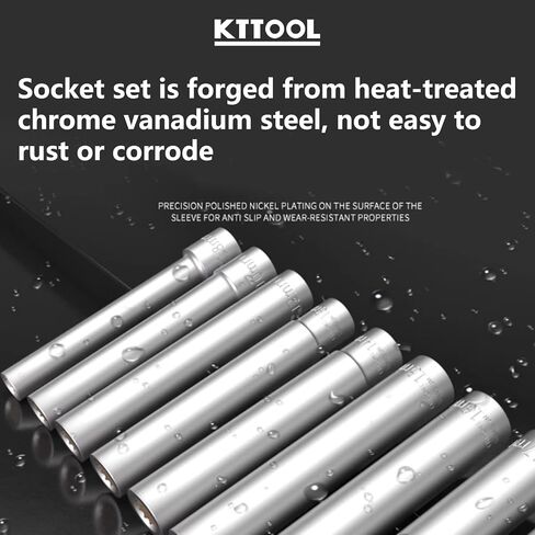 12pcs Extra Deep Socket Set Metric 12 Point 3/8" and 1/2" Drive Extra Long Socket 8mm 10mm 12mm 13mm 14mm 15mm 16mm 17mm 18mm 19mm With 1/2" 3/8" Adapter in Saudi Arabia