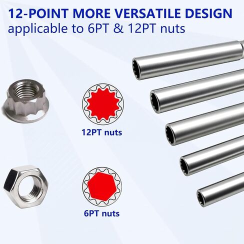 12pcs Extra Deep Socket Set Metric 12 Point 3/8" and 1/2" Drive Extra Long Socket 8mm 10mm 12mm 13mm 14mm 15mm 16mm 17mm 18mm 19mm With 1/2" 3/8" Adapter in Saudi Arabia