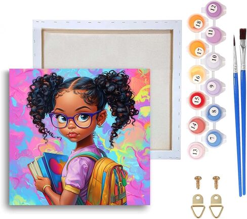 Ginfonr Framed Paint by Numbers Kit for Adults, African Women Acrylic Painting on Canvas, African Oil Painting for Beginner with Brushes, Adults Paint-by-Number for Home Wall Decor (8x8inch) in Saudi Arabia