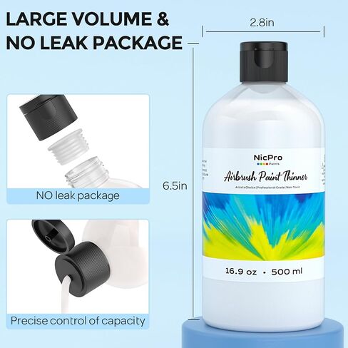 Nicpro Airbrush Thinner, 8.45 oz Water-Based Airbrush Medium, Acrylic Air Brush Paints to Improve Color Flow, for Model, Wood, Canvas, Metal, Plastic, Leather, for Beginners & Artists in Saudi Arabia
