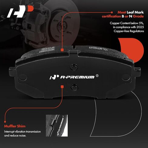 A-Premium Front Ceramic Disc Brake Pads Set Compatible with Hyundai Sonata 2015-2019, Kona Electric 2019-2022 & Kia Optima 2016-2020, Niro EV 2019-2022, 1.6L 2.0L 2.4L BATTERY EV (EV/BEV), 4 Pcs in Saudi Arabia