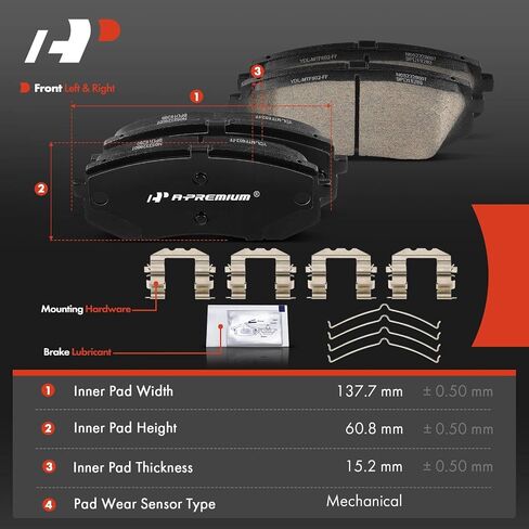 A-Premium Front Ceramic Disc Brake Pads Set Compatible with Hyundai Sonata 2015-2019, Kona Electric 2019-2022 & Kia Optima 2016-2020, Niro EV 2019-2022, 1.6L 2.0L 2.4L BATTERY EV (EV/BEV), 4 Pcs in Saudi Arabia