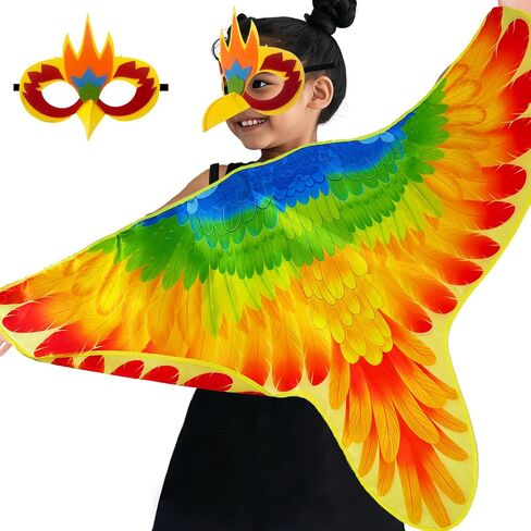 iROLEWIN Double-Sided Parrot-Bird-Wings-Costume for Kids 3D Bird Mask as Toddler Dress-up Rio Halloween Birthday Gifts Toys in Saudi Arabia