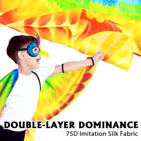 iROLEWIN Double-Sided Parrot-Bird-Wings-Costume for Kids 3D Bird Mask as Toddler Dress-up Rio Halloween Birthday Gifts Toys in Saudi Arabia