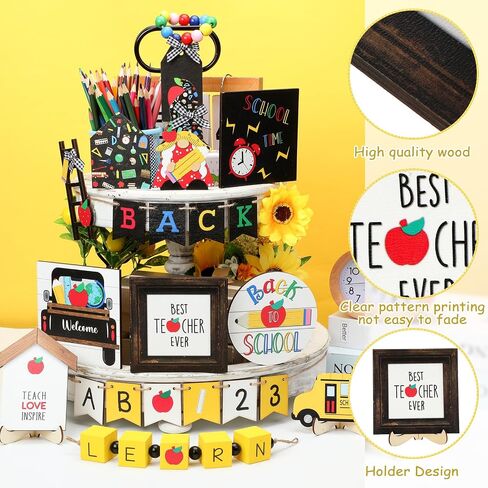 Mifoci 19 PCS العودة إلى المدرسة درج الديكور علامات الخشب تسجيل الدخول إلى المائدة المدرسية مركزية مزرعة ديكور طاولة ريفية للطالب الطالب المنضدة in Kuwait
