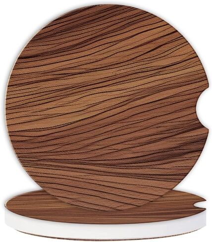 Wood Grain Car Cup Holder Coaster Set - 2 Pieces Absorbent Ceramic Artistic Automatic Marble Coasters for Coffee and Drinks (Wood 02) in Saudi Arabia
