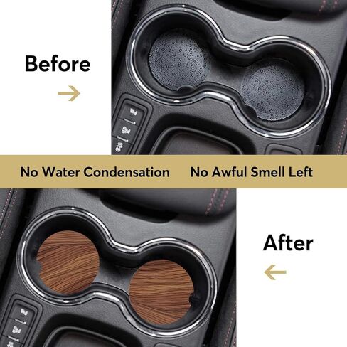 Wood Grain Car Cup Holder Coaster Set - 2 Pieces Absorbent Ceramic Artistic Automatic Marble Coasters for Coffee and Drinks (Wood 02) in Saudi Arabia