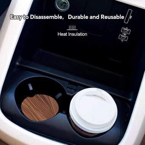 Wood Grain Car Cup Holder Coaster Set - 2 Pieces Absorbent Ceramic Artistic Automatic Marble Coasters for Coffee and Drinks (Wood 02) in Saudi Arabia