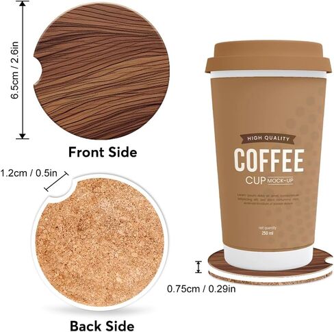 Wood Grain Car Cup Holder Coaster Set - 2 Pieces Absorbent Ceramic Artistic Automatic Marble Coasters for Coffee and Drinks (Wood 02) in Saudi Arabia