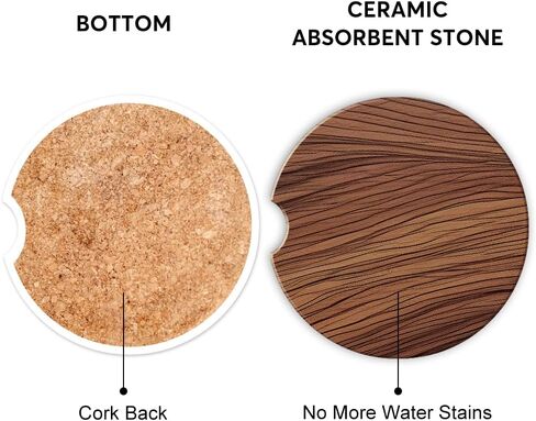 Wood Grain Car Cup Holder Coaster Set - 2 Pieces Absorbent Ceramic Artistic Automatic Marble Coasters for Coffee and Drinks (Wood 02) in Saudi Arabia