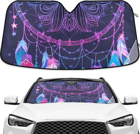 Indian Dream Catcher Feather Boho Windshield Sun Shade Blocks UV Rays Sun Visor Protector Sunshade Accordion Folding Sun Reflector Auto for Car Truck SUV to Keep Your Vehicle Cool in Saudi Arabia