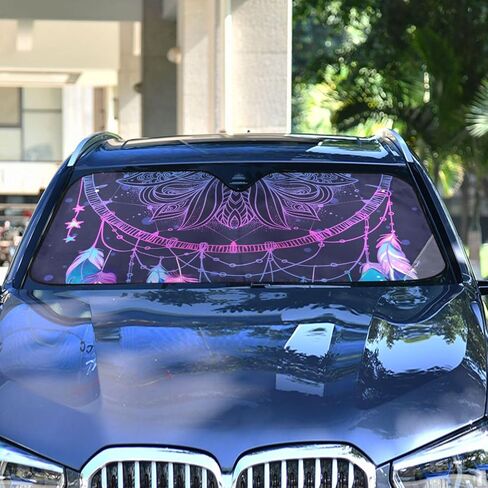 Indian Dream Catcher Feather Boho Windshield Sun Shade Blocks UV Rays Sun Visor Protector Sunshade Accordion Folding Sun Reflector Auto for Car Truck SUV to Keep Your Vehicle Cool in Saudi Arabia