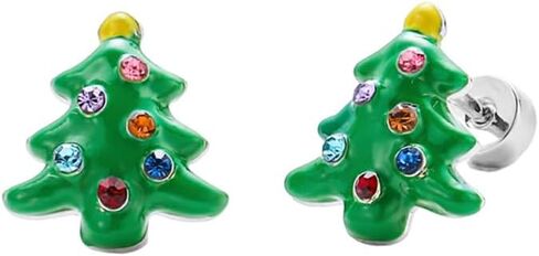 20G Christmas Tree Green Enamel Flat Screw Back Small Stud Earrings for Women Teens Colorful CZ Surgical Steel Cartilage Piercing Sleeper Studs Hypoallergenic for Sensitive Ears Festival Party Gift Her Daughter in Saudi Arabia