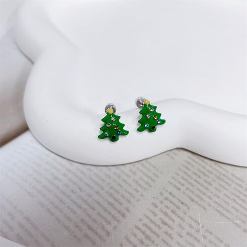 20G Christmas Tree Green Enamel Flat Screw Back Small Stud Earrings for Women Teens Colorful CZ Surgical Steel Cartilage Piercing Sleeper Studs Hypoallergenic for Sensitive Ears Festival Party Gift Her Daughter in Saudi Arabia
