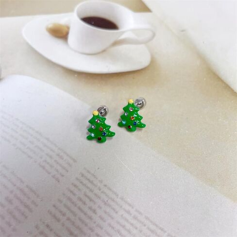 20G Christmas Tree Green Enamel Flat Screw Back Small Stud Earrings for Women Teens Colorful CZ Surgical Steel Cartilage Piercing Sleeper Studs Hypoallergenic for Sensitive Ears Festival Party Gift Her Daughter in Saudi Arabia