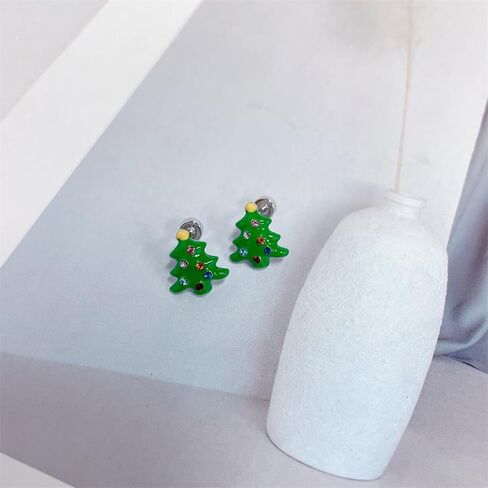 20G Christmas Tree Green Enamel Flat Screw Back Small Stud Earrings for Women Teens Colorful CZ Surgical Steel Cartilage Piercing Sleeper Studs Hypoallergenic for Sensitive Ears Festival Party Gift Her Daughter in Saudi Arabia
