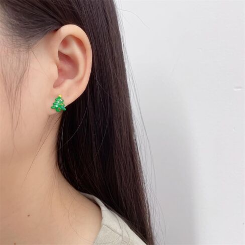 20G Christmas Tree Green Enamel Flat Screw Back Small Stud Earrings for Women Teens Colorful CZ Surgical Steel Cartilage Piercing Sleeper Studs Hypoallergenic for Sensitive Ears Festival Party Gift Her Daughter in Saudi Arabia