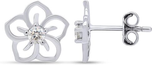 Savearth Diamonds 1/10 CATAT REOL CUT LAB الذي تم إنشاؤه مويسانيت ماس زهرة عشيق في حلق الذهب 14K مطلي 925 المجوهرات الفضية الاسترليني للنساء (وضوح VVS1 ، 0.10 CTTW) in Saudi Arabia