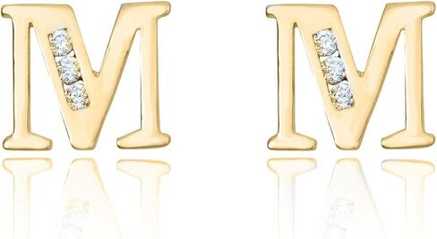 AVORA 10K Yellow Gold Simulated Diamond CZ Initials Stud Earrings in Saudi Arabia