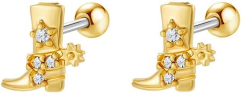 20g Western Cowgirl Boots CZ Small Tiny Stud Earrings for Women Men Cartilage Tragus Barbell Screw Back Cute Stainless Steel Gold Silver Plated Cowboy Boot Little Sleeper Piercing Studs Earring Fashion Jewelry Gifts in Saudi Arabia