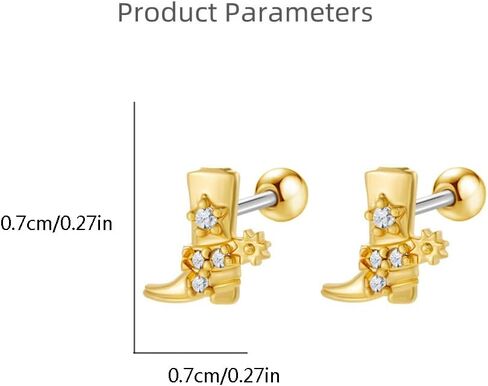 20g Western Cowgirl Boots CZ Small Tiny Stud Earrings for Women Men Cartilage Tragus Barbell Screw Back Cute Stainless Steel Gold Silver Plated Cowboy Boot Little Sleeper Piercing Studs Earring Fashion Jewelry Gifts in Saudi Arabia