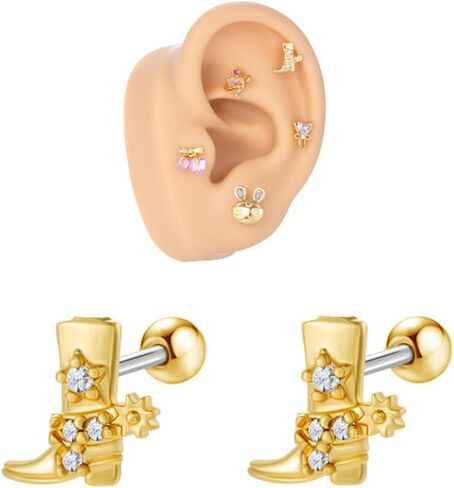 20g Western Cowgirl Boots CZ Small Tiny Stud Earrings for Women Men Cartilage Tragus Barbell Screw Back Cute Stainless Steel Gold Silver Plated Cowboy Boot Little Sleeper Piercing Studs Earring Fashion Jewelry Gifts in Saudi Arabia