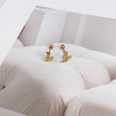 20g Western Cowgirl Boots CZ Small Tiny Stud Earrings for Women Men Cartilage Tragus Barbell Screw Back Cute Stainless Steel Gold Silver Plated Cowboy Boot Little Sleeper Piercing Studs Earring Fashion Jewelry Gifts in Saudi Arabia