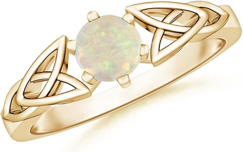Angara Natural Solitaire Round Opal Celtic Knot Ring in Silver / 14K Solid Gold/Platinum | October Birthstone, Birthday, Engagement, Anniversary, Wedding Jewelry Gift for Women in Saudi Arabia