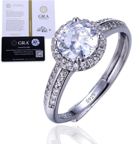 Halukakah Sterling Silver Women's Diamond Ring with 1 Carat Moissanite Stone and Certificate,1.0 ct Elegant Jewelry for Engagements,Celebrations,and Birthdays,Adjustable Size,Gift for Wife,Girlfriend in Saudi Arabia