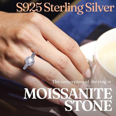 Halukakah Sterling Silver Women's Diamond Ring with 1 Carat Moissanite Stone and Certificate,1.0 ct Elegant Jewelry for Engagements,Celebrations,and Birthdays,Adjustable Size,Gift for Wife,Girlfriend in Saudi Arabia