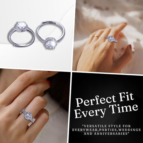 Halukakah Sterling Silver Women's Diamond Ring with 1 Carat Moissanite Stone and Certificate,1.0 ct Elegant Jewelry for Engagements,Celebrations,and Birthdays,Adjustable Size,Gift for Wife,Girlfriend in Saudi Arabia
