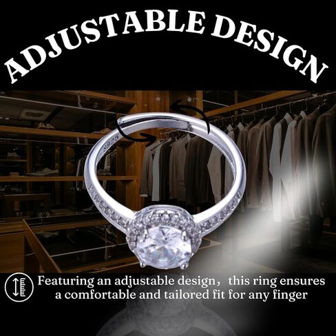 Halukakah Sterling Silver Women's Diamond Ring with 1 Carat Moissanite Stone and Certificate,1.0 ct Elegant Jewelry for Engagements,Celebrations,and Birthdays,Adjustable Size,Gift for Wife,Girlfriend in Saudi Arabia