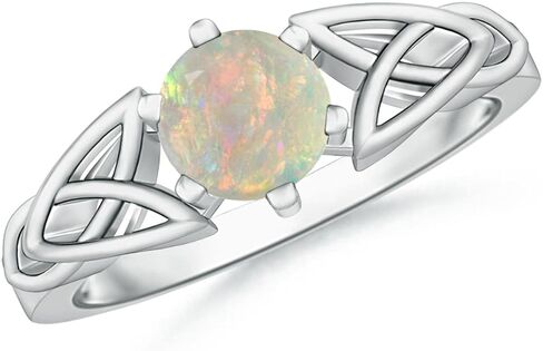 Angara Natural Solitaire Round Opal Celtic Knot Ring in Silver / 14K Solid Gold/Platinum | October Birthstone, Birthday, Engagement, Anniversary, Wedding Jewelry Gift for Women in Saudi Arabia